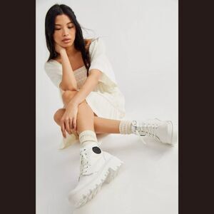 NEW Palladium White Canvas Chunky Lug Sole Y2K High Top Vegan Combat Boots Shoes